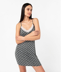 GEMO Nuisette en viscose avec col V dentelle et fines bretelles femme gris standard