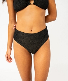 GEMO Bas de maillot de bain culotte taille haute pailletée femme Noir