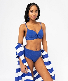 GEMO Haut de maillot de bain femme forme corbeille à paillettes bleu standard