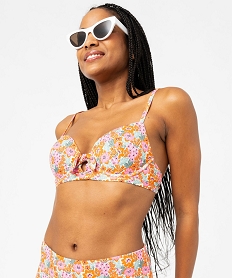 GEMO Haut de maillot de bain corbeille à motifs fleuris femme Orange