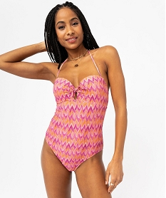 GEMO Maillot de bain une pièce pailleté forme bustier femme rose standard