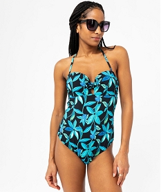 GEMO Maillot de bain une pièce à motifs fleuris femme noir standard
