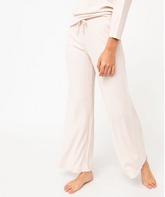 GEMO Bas de pyjama femme large en maille côtelée extra douce Beige