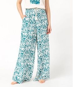 pantalon de pyjama ample a motifs fleuris femme bleuJ918501_1
