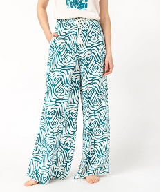 pantalon de pyjama ample a motifs fleuris femme bleu bas de pyjamaJ918501_1