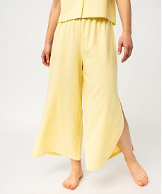 pantalon de pyjama contenant du lin coupe large femme jaune pyjamas ensembles vestesJ918801_1