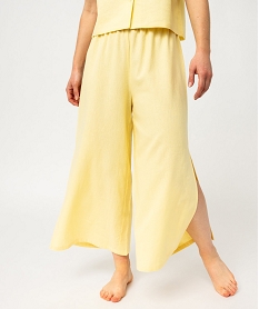 GEMO Pantalon de pyjama contenant du lin coupe large femme jaune standard
