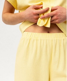 pantalon de pyjama contenant du lin coupe large femme jaune pyjamas ensembles vestesJ918801_2