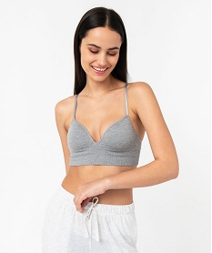 GEMO Brassière push-up en maille côtelée à fines bretelles Gris