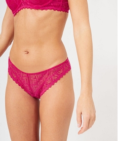 GEMO Tanga en microfibre et dentelle femme Rose