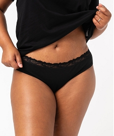 GEMO Slip en coton stretch avec taille en dentelle femme grande taille (lot de 2) noir standard