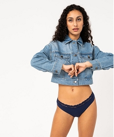 GEMO Culotte en coton stretch avec ceinture dentelle femme (lot de 2) bleu standard
