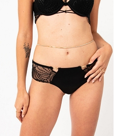 shorty en microfibre et dentelle femme noirJ926001_1