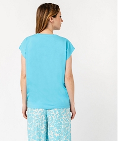 haut de pyjama a manches ultra courtes avec motif fleuri femme bleu hauts de pyjamaJ932601_3