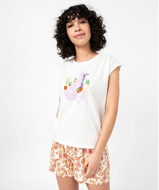 GEMO Haut de pyjama sans manches avec motif estival femme Blanc