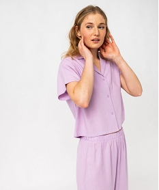 haut de pyjama forme chemise manches courtes en lin femme violet pyjamas ensembles vestesJ933101_2