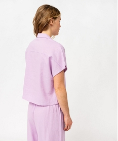 haut de pyjama forme chemise manches courtes en lin femme violet pyjamas ensembles vestesJ933101_4