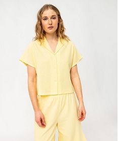 haut de pyjama forme chemise manches courtes en lin femme jaune pyjamas ensembles vestesJ933201_1