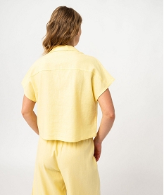 haut de pyjama forme chemise manches courtes en lin femme jaune pyjamas ensembles vestesJ933201_3