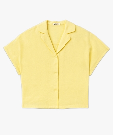 haut de pyjama forme chemise manches courtes en lin femme jaune pyjamas ensembles vestesJ933201_4