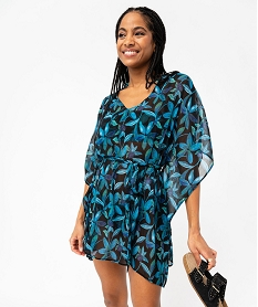 GEMO Robe de plage en voile à motifs fleuris femme Noir