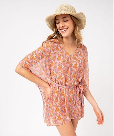 GEMO Robe de plage en voile à motifs fleuris femme Multicolore