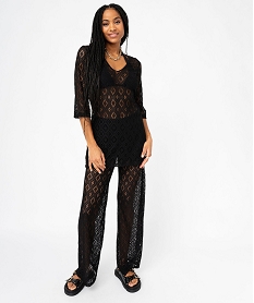 GEMO Robe de plage en dentelle ajourée femme Noir