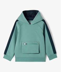 GEMO Sweat à capuche bicolore avec poche zippée garçon vert standard