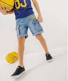 GEMO Bermuda en jean à poches cargo et motif garçon - Camps United bleu vif