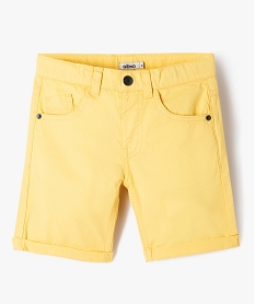 GEMO Bermuda garçon en coton twill uni à revers jaune vif