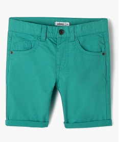 GEMO Bermuda garçon en coton twill uni à revers vert standard