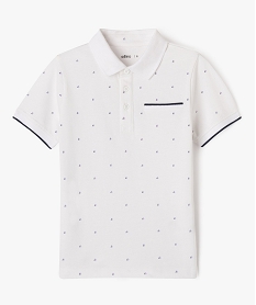 GEMO Polo manches courtes en maille piquée à petits motifs garçon blanc standard