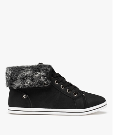 GEMO Baskets femme mid-cut unies à col fourré noir standard