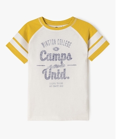 GEMO Tee-shirt manches courtes contrastantes avec motif patiné garçon - Camps United blanc chine