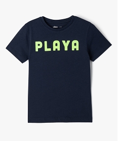 GEMO Tee-shirt manches courtes en coton avec inscription fluo garçon navy