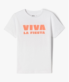 GEMO Tee-shirt manches courtes en coton avec inscription fluo garçon blanc standard