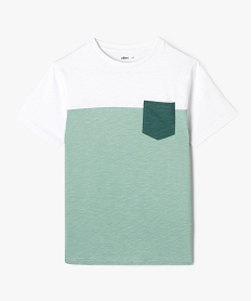 GEMO Tee-shirt manches courtes tricolore avec poche poitrine garçon Vert