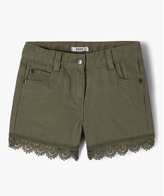 GEMO Short en jean coloré avec finition dentelle fille kaki standard