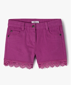 GEMO Short en jean coloré avec finition dentelle fille Violet