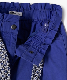 short en toile de coton taille haute avec ceinture a nouer fille bleu shortsJ985101_2