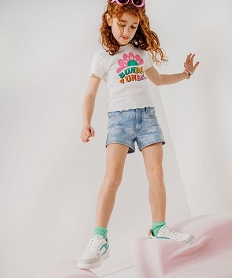 GEMO Short en jean à motifs fleuris délavés fille Gris