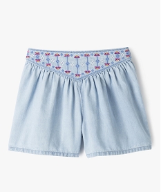 GEMO Short en jean large avec broderies fille Bleu