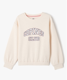 GEMO Sweat à col rond avec inscription sur le buste fille blanc chine