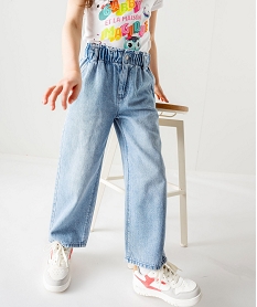 GEMO Jean wide leg avec ceinture élastique ajustable fille bleu vif