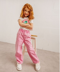 GEMO Jean large avec ceinture élastique fille Rose