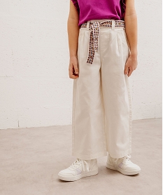 GEMO Pantalon large en coton avec ceinture brodée fille Beige