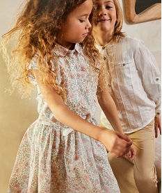 GEMO Chemise à manches courtes à motifs fleuris fille blanc chine
