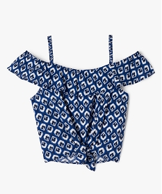 GEMO Blouse à bretelles et encolure volantée fille Bleu