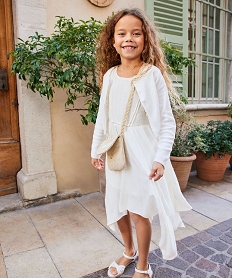 GEMO Robe sans manches à volants et fines rayures dorées fille blanc chine
