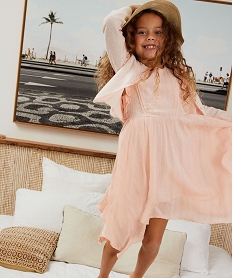 GEMO Robe sans manches à volants et fines rayures dorées fille rose standard